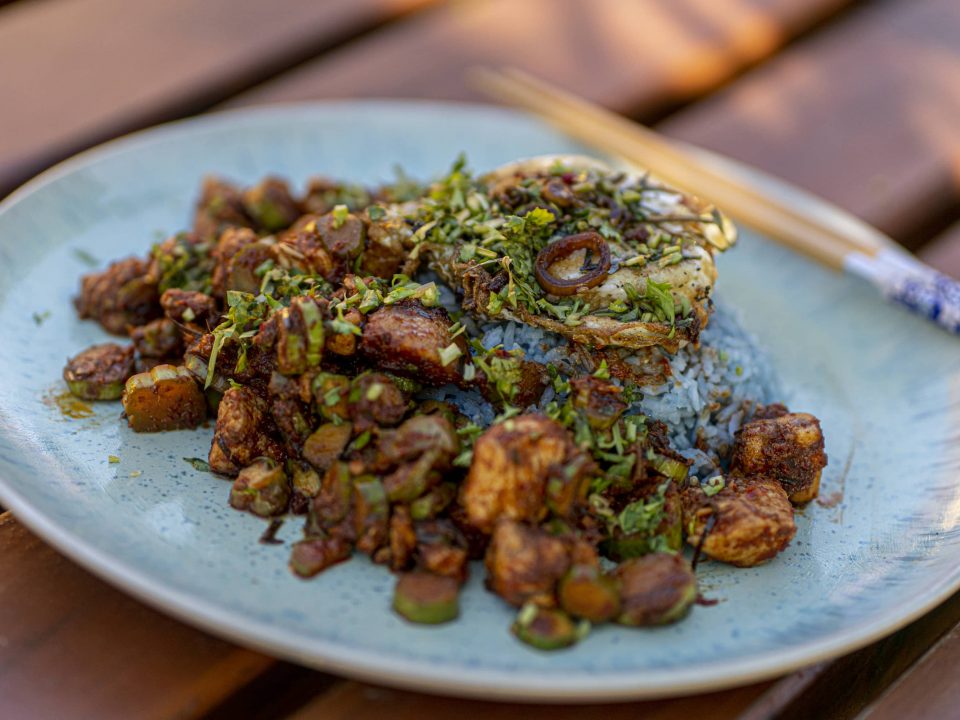 Pad Prik Gaeng – gebratenes Curry mit Jasminreis und frischem Koriander